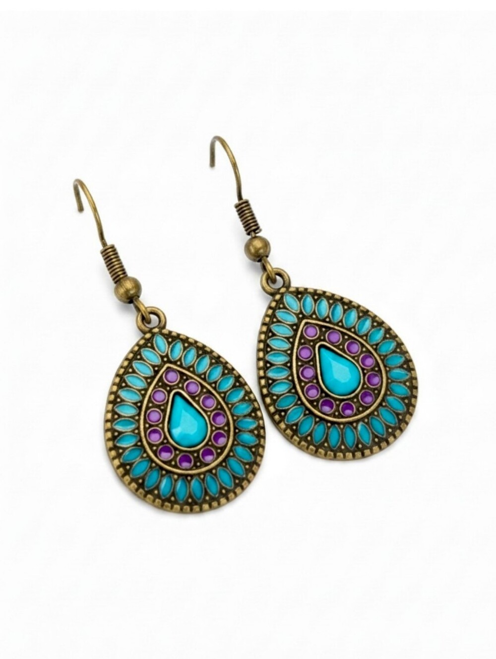 Boho Vintage Teardrop Earrings Bronze Dangle Jewelry Green Purple